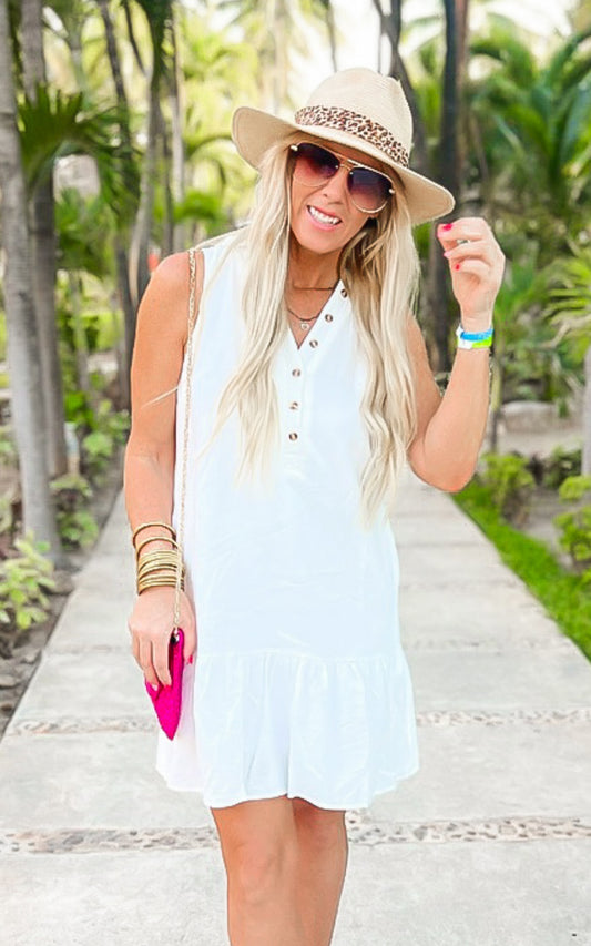 off white Eastern Shores Solid Button Down Dress