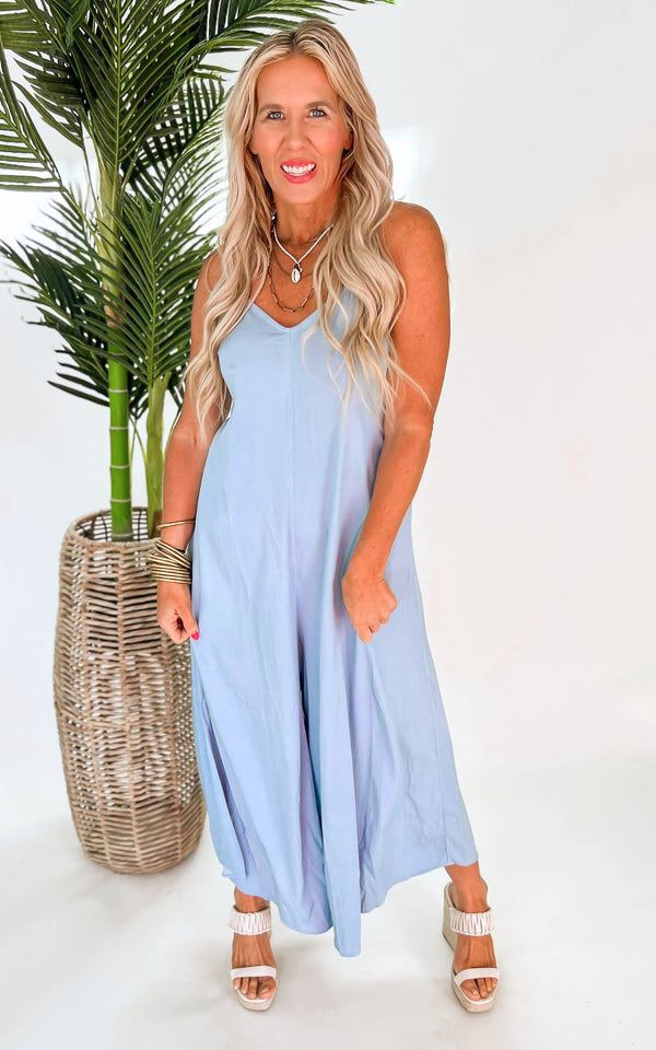 Chambray Back Lace Up Asymmetrical Jumpsuit