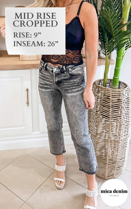 The Ashley Mid Rise Wide Straight Crop Denim Jeans | MICA**