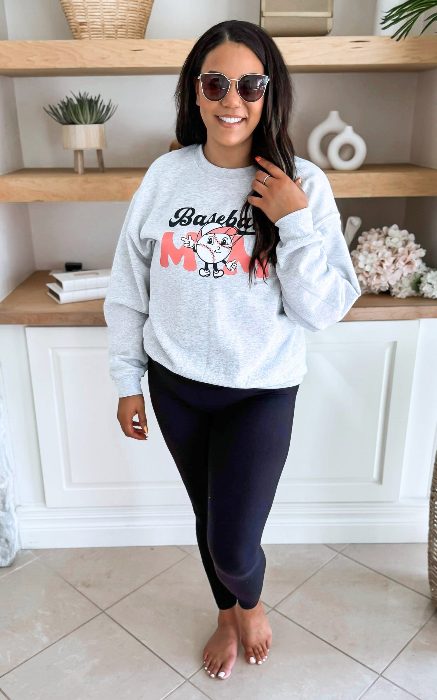 Baseball Mom Graphic Crewneck Sweatshirt