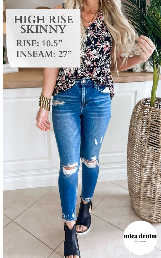 High Rise Crop Skinny w/ Step Hem Denim Jeans-Mica