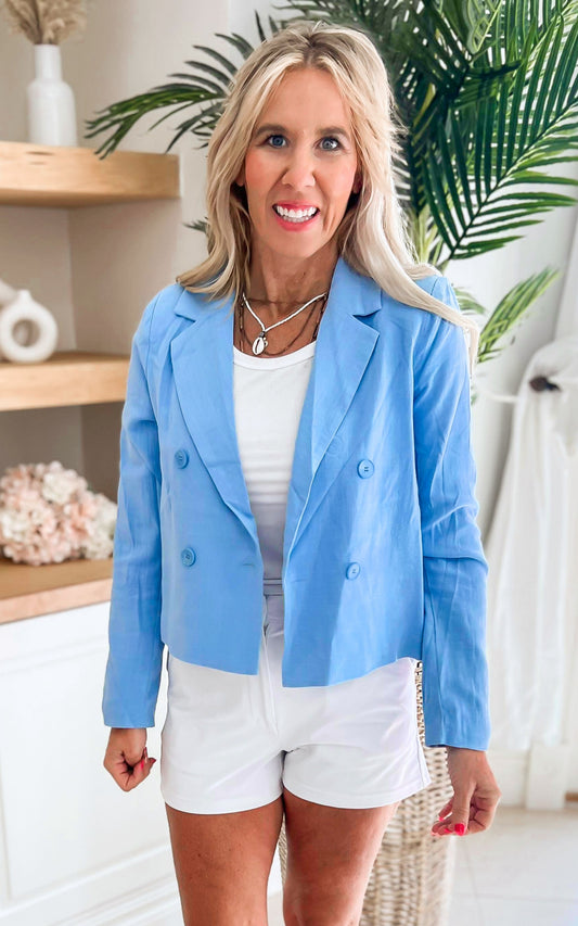 Elegant Cropped Linen Blazer - Final Sale