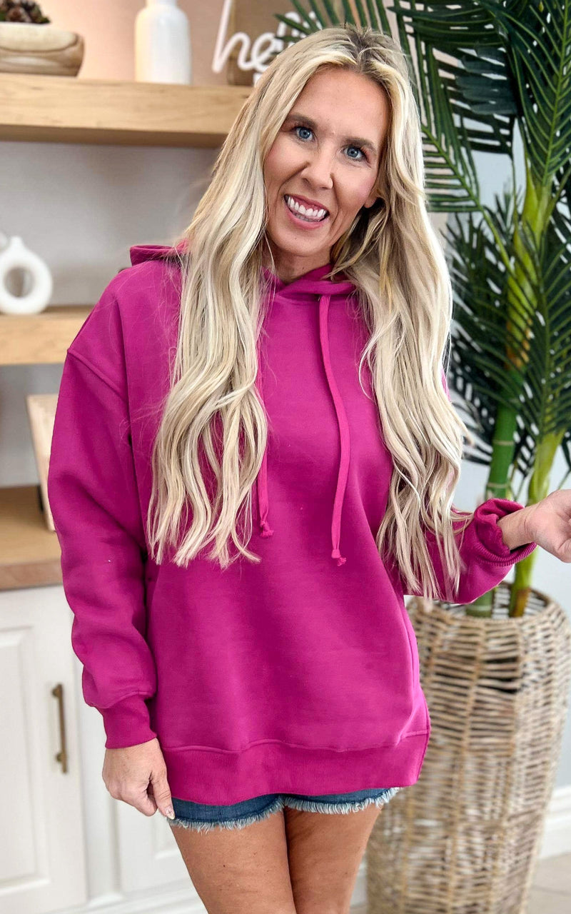 Magenta All Day Fleece Side Slit Hoodie by Salty Wave