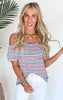 Off the Shoulder Short Sleeve Striped Knit Top - Final Sale