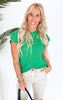 Kelly Green Sweater Knit Short Sleeve Top