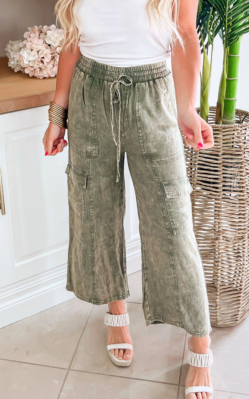 Washed Linen Cargo Pants