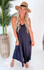 Chambray Back Lace Up Asymmetrical Jumpsuit - Final Sale