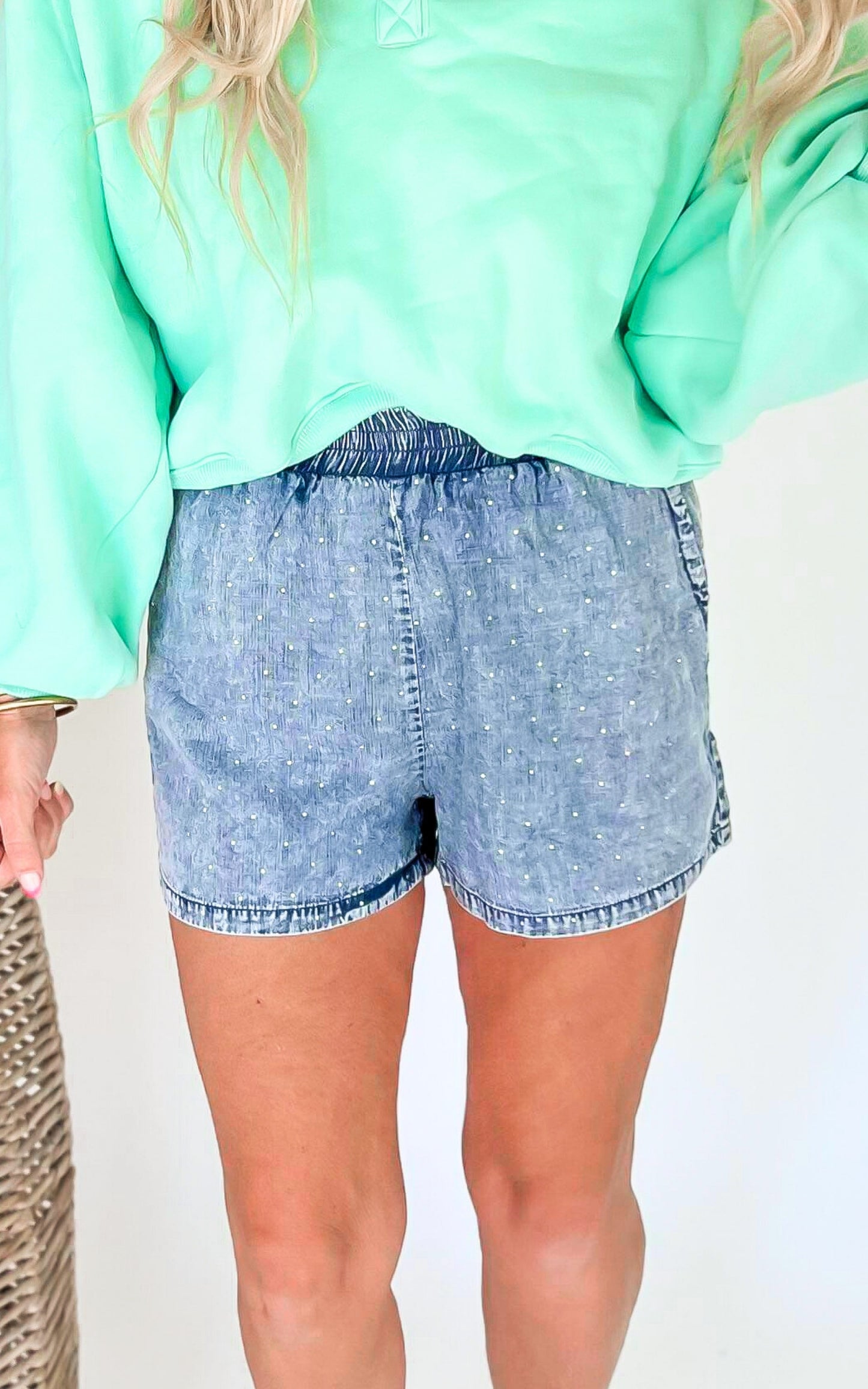 Stone Washed Rhinestone Shorts - Final Sale