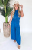 Cobalt Blue Wide Leg Woven Halter Jumpsuit