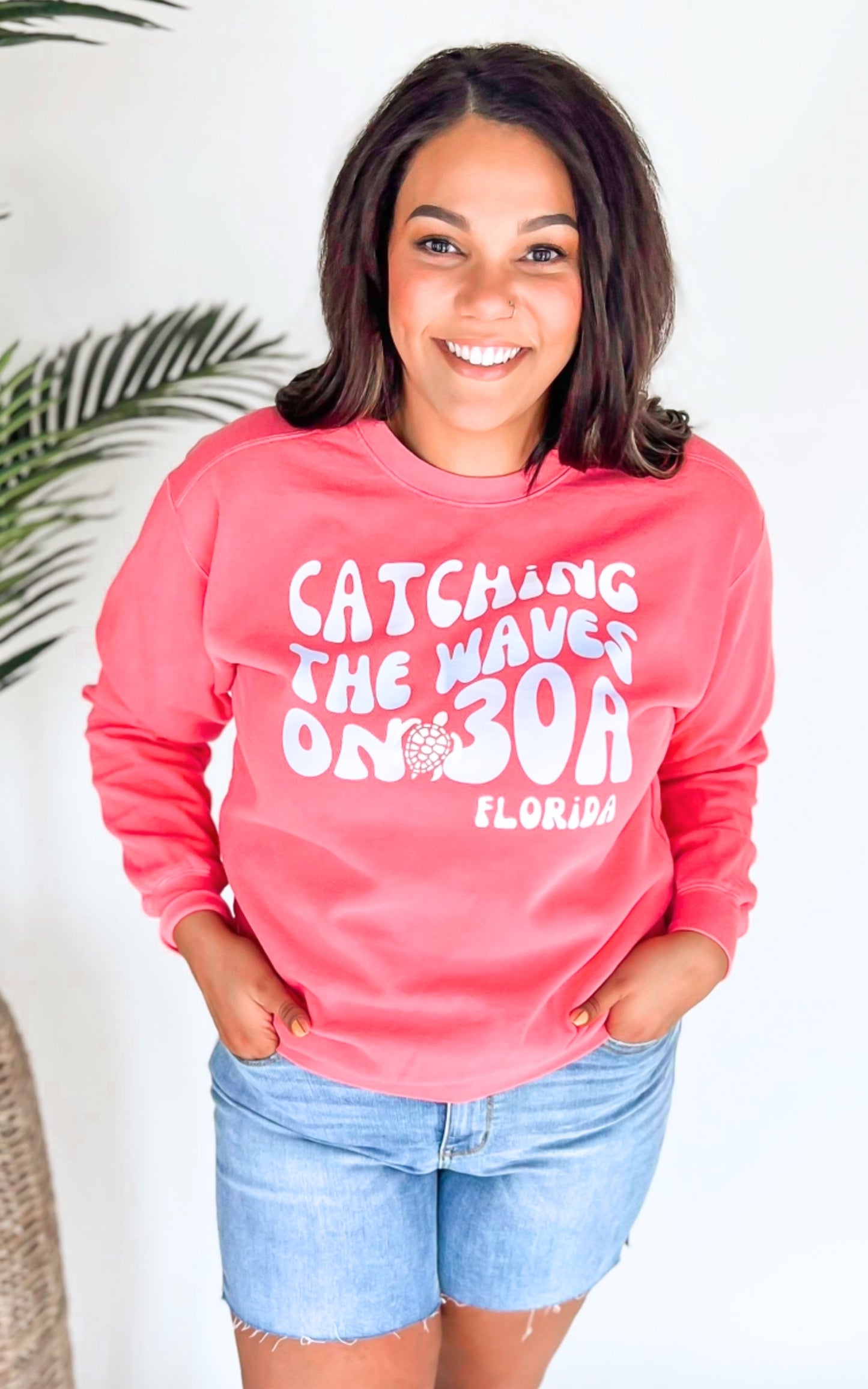 Salmon Catching the Waves on 30A Graphic Crewneck Sweatshirt - Final Sale