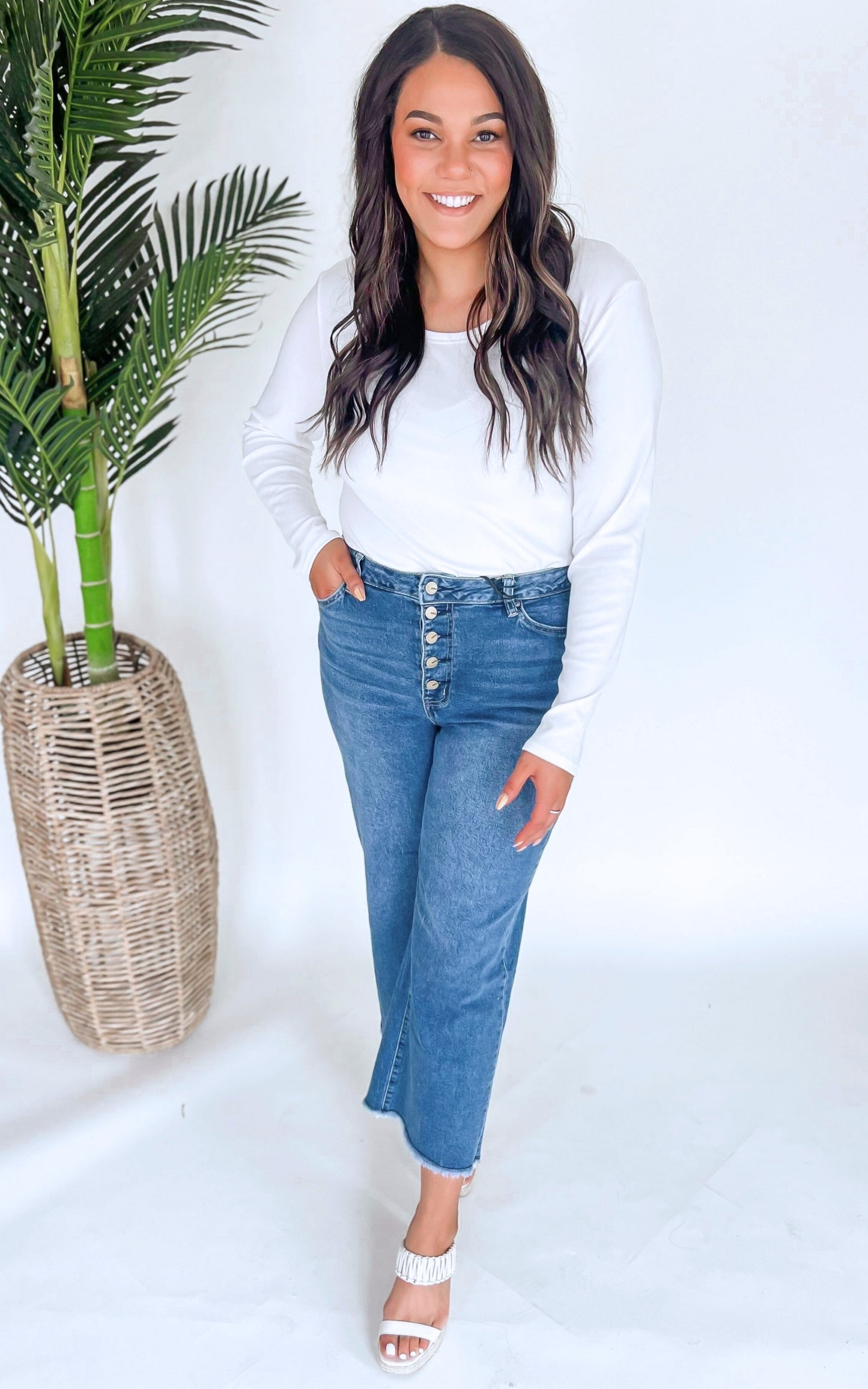 The Bristol High Rise Wide Leg Crop Denim Jean | Mica