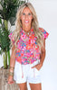 Hot Pink Garden Gala Short Sleeve Blouse Top - Final Sale