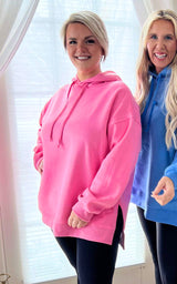 Hot Pink All Day Fleece Side Slit Hoodie by Salty Wave 