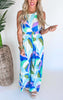 It's Captivating Printed Halter Neck Jumpsuit - Blue