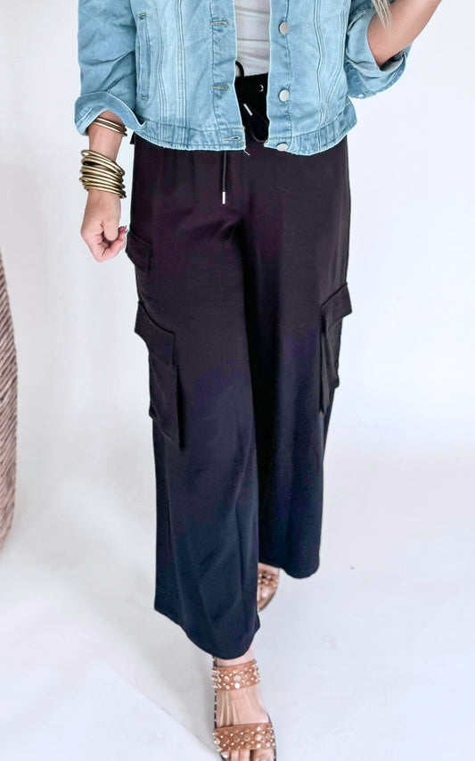 Unfinished Business High Waisted Solid Knit Cargo Pants - Final Sale