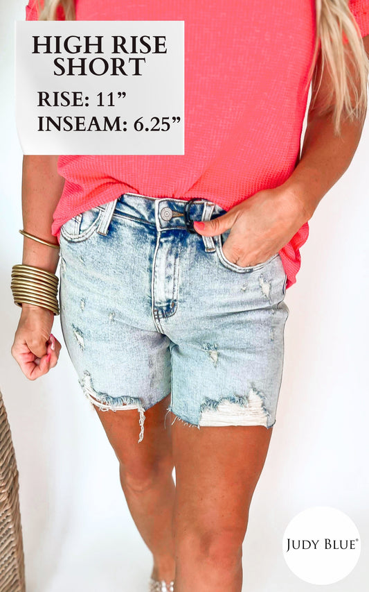 The Dani High Rise Mineral Wash Destroy Boyfriend Denim Shorts (REG/CURVY) | Judy Blue - Final Sale