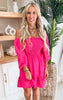 The Ultra Hot Pink 3/4 Sleeve Dress - Final Sale