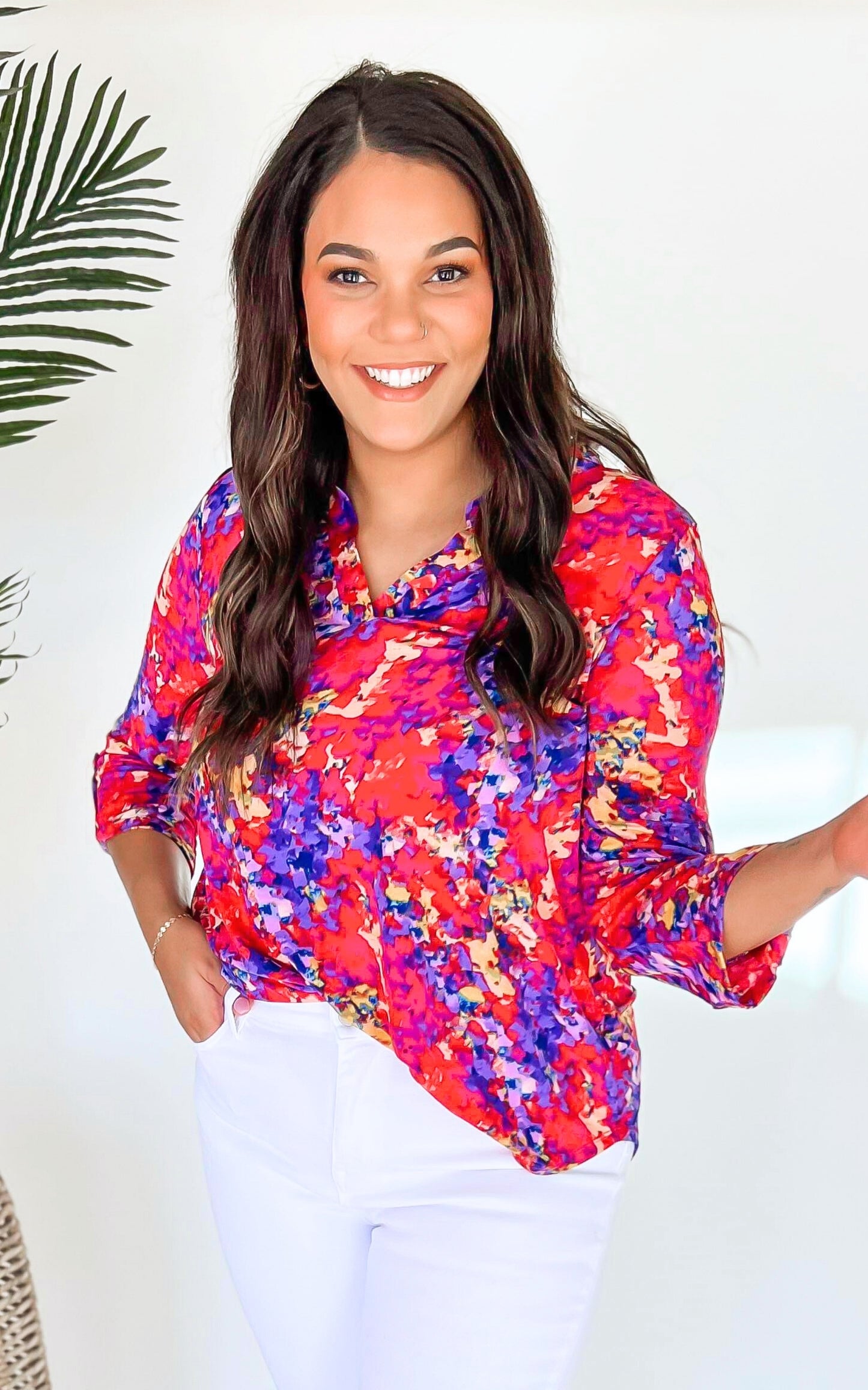 The Lizzy Watercolor Blouse Top - Final Sale