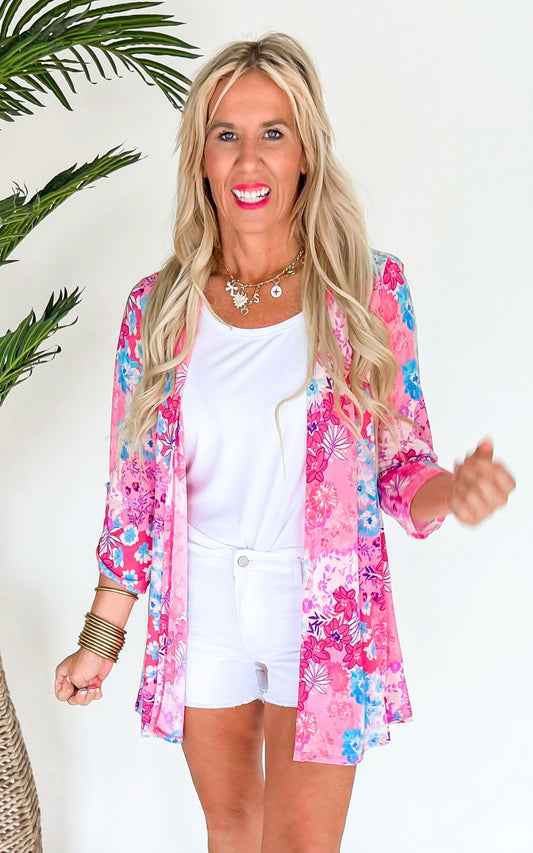 The Lizzy Pink Floral Lightweight Cardigan - Final Sale