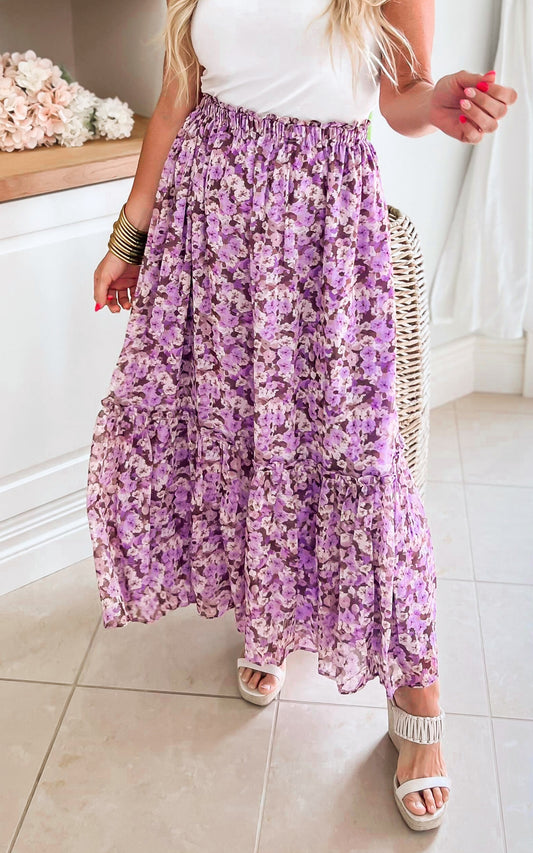 Lavender Fields Floral Maxi Skirt - Final Sale