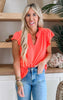 Neon Coral Short Sleeve Knit Top