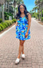 Watercolor Blue Sleeveless Floral Dress - Final Sale