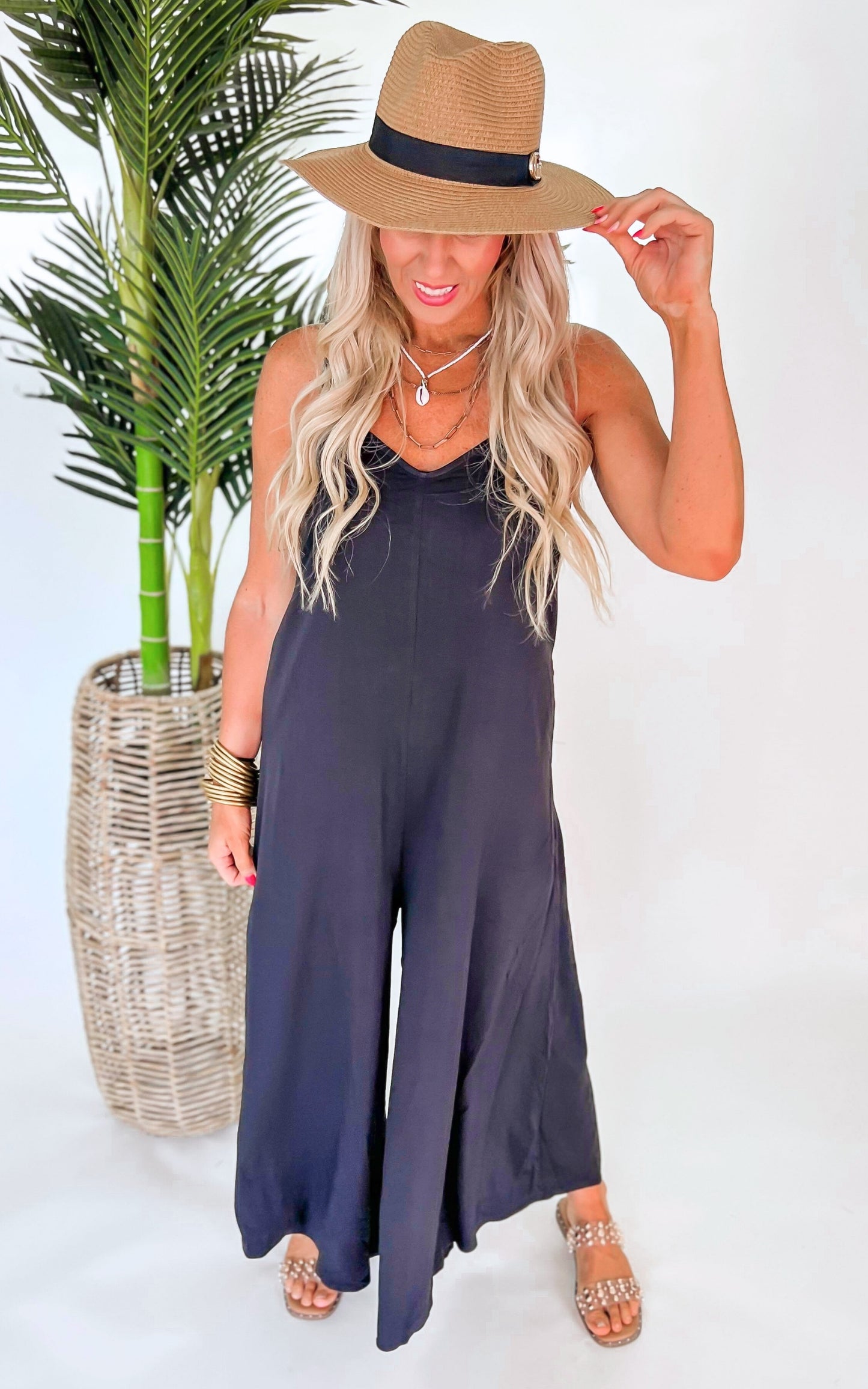 Chambray Back Lace Up Asymmetrical Jumpsuit - Final Sale