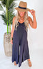 Chambray Back Lace Up Asymmetrical Jumpsuit - Final Sale