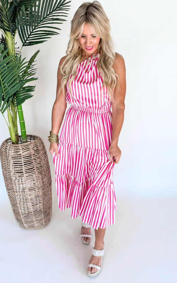 Its Only a Crush One Shoulder Striped Midi Dress