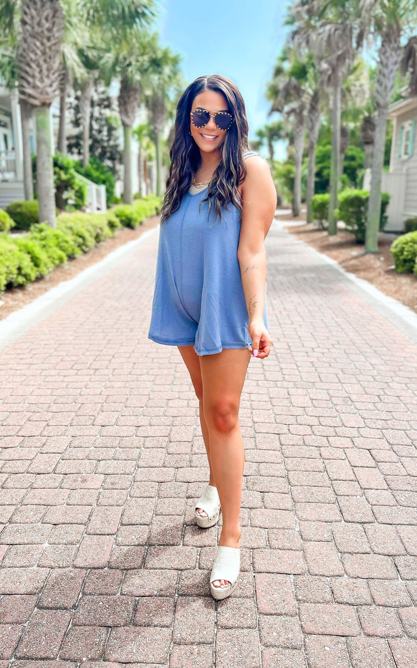 Seaside Brunch Sleeveless Romper w/ Pockets - Final Sale