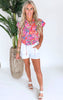 Hot Pink Garden Gala Short Sleeve Blouse Top - Final Sale