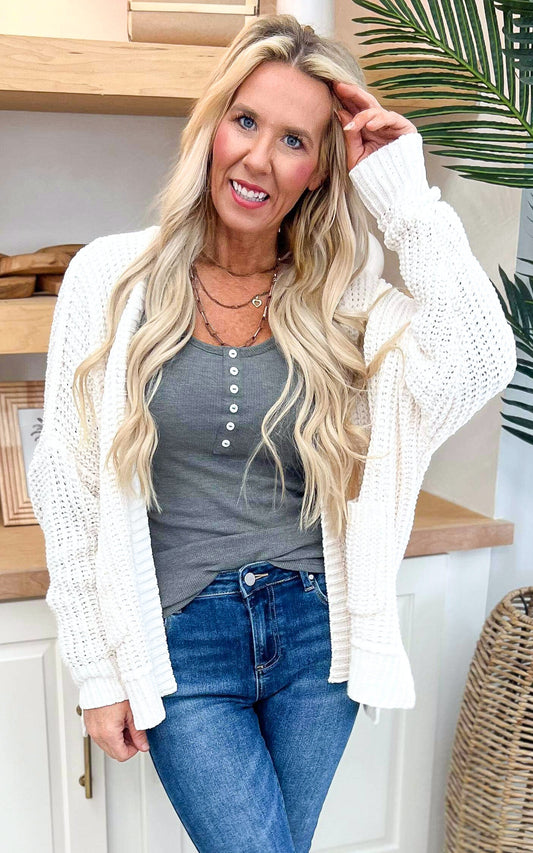 Ivory Chenille Cable Knit Cardigan - Final Sale