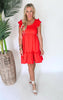 Take Me Dancing Red Ruffled Smocked Dress