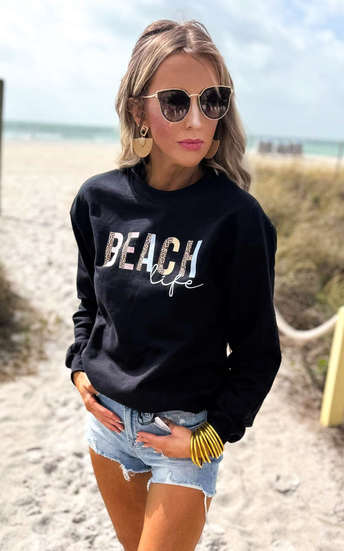 Beach Life Sweatshirt Crewneck Sweatshirt**