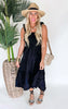 Make a Wish Black Ruched Shoulder Strap Midi Dress - Final Sale