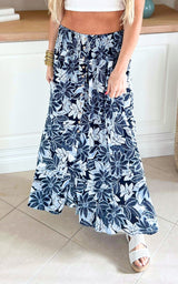 Floral Button Front Smocked Maxi Skirt - Final Sale