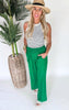 Kelly Green Textured Loose Pants w/ Pockets - Final Sale