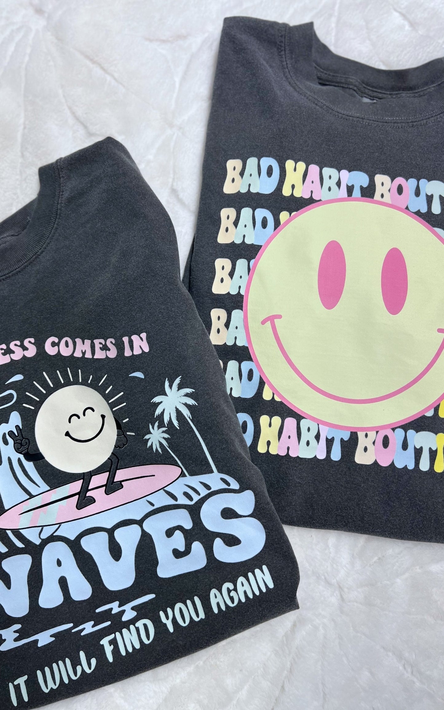 Smile Bad Habit Boutique Garment Dyed Graphic T-shirt.