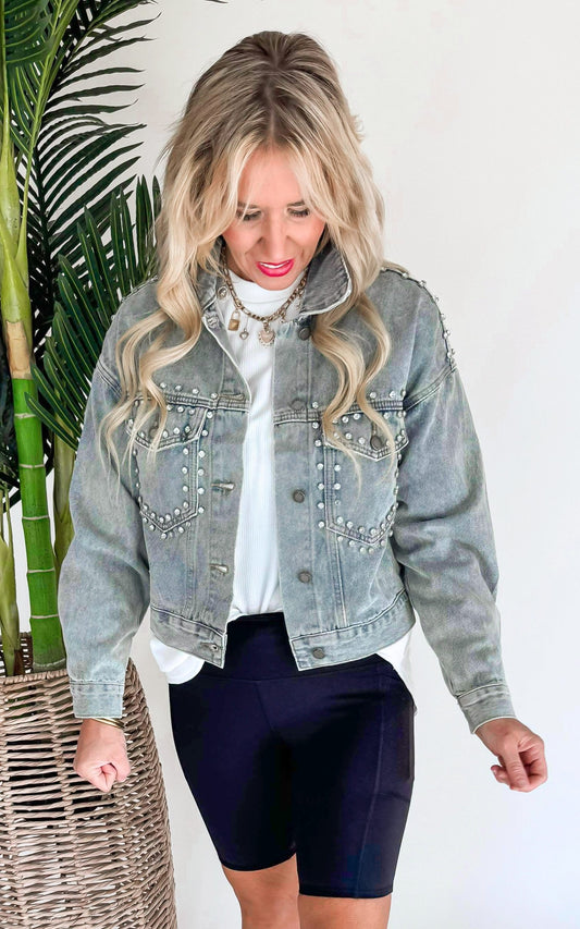 Chunky Rhinestone Denim Jacket