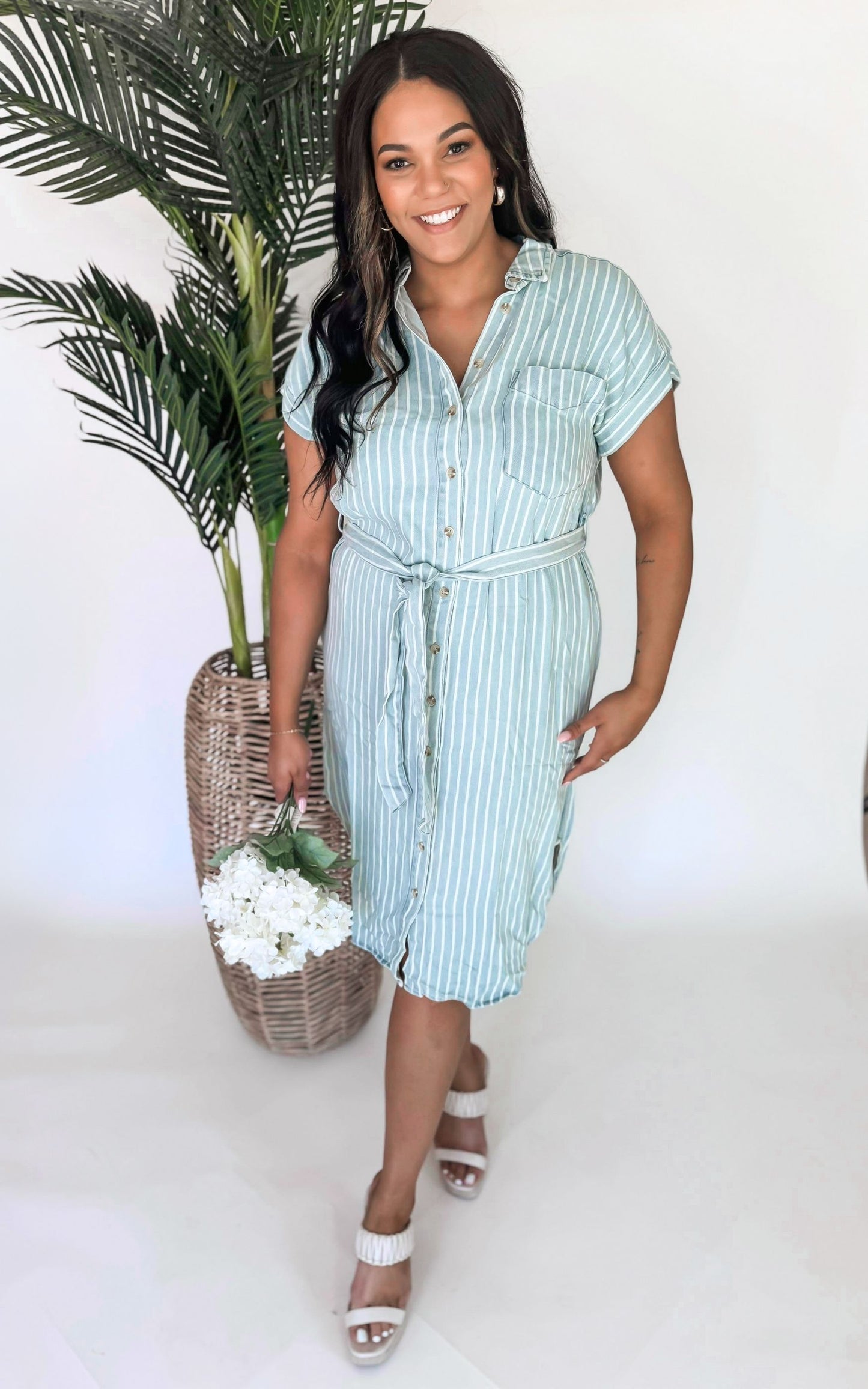 Stripe Button Down Midi Dress