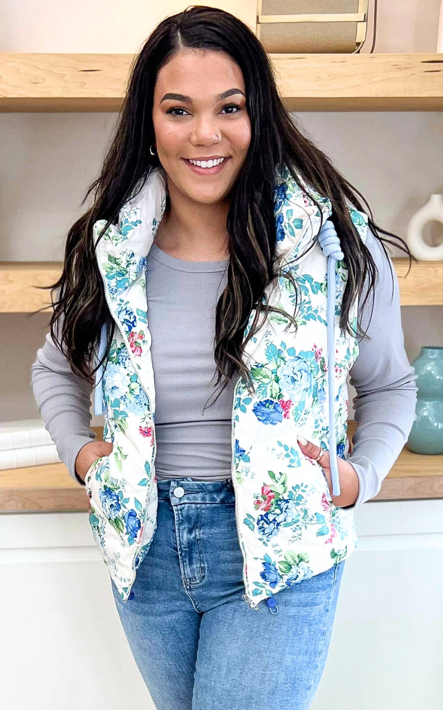 Blue Floral Quilted Vest - Final Sale