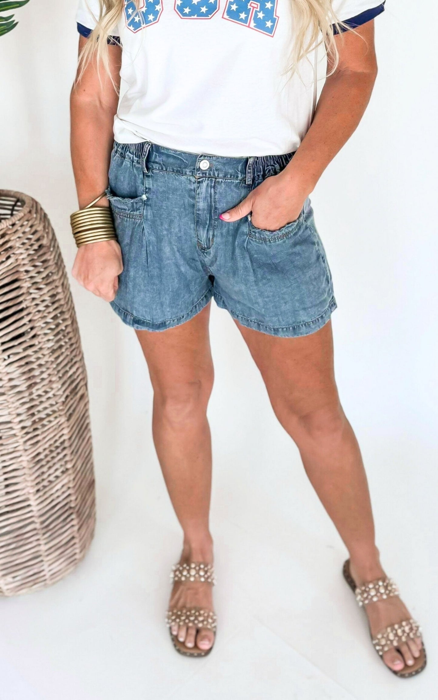 Taking Us Back Stone Washed Denim Shorts - Final Sale