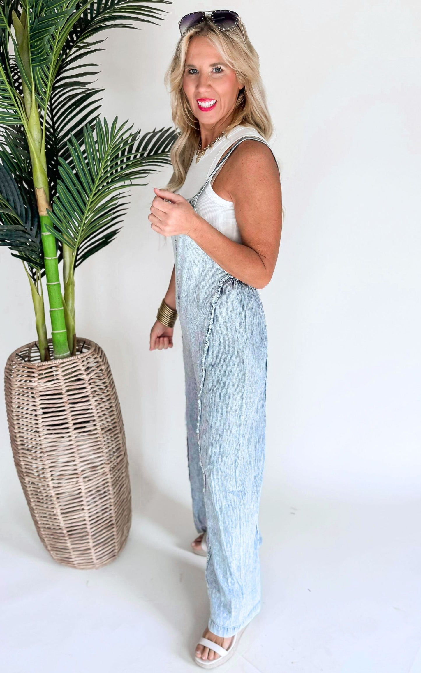 Stone Washed Pinstripe Jumpsuit