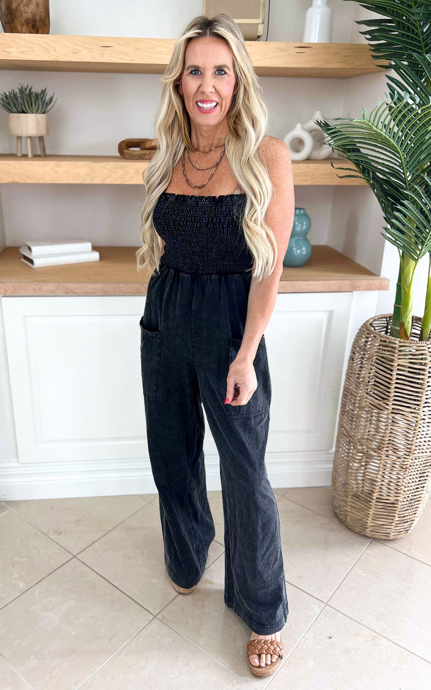 Black Mineral Wash Jumpsuit - Final Sale