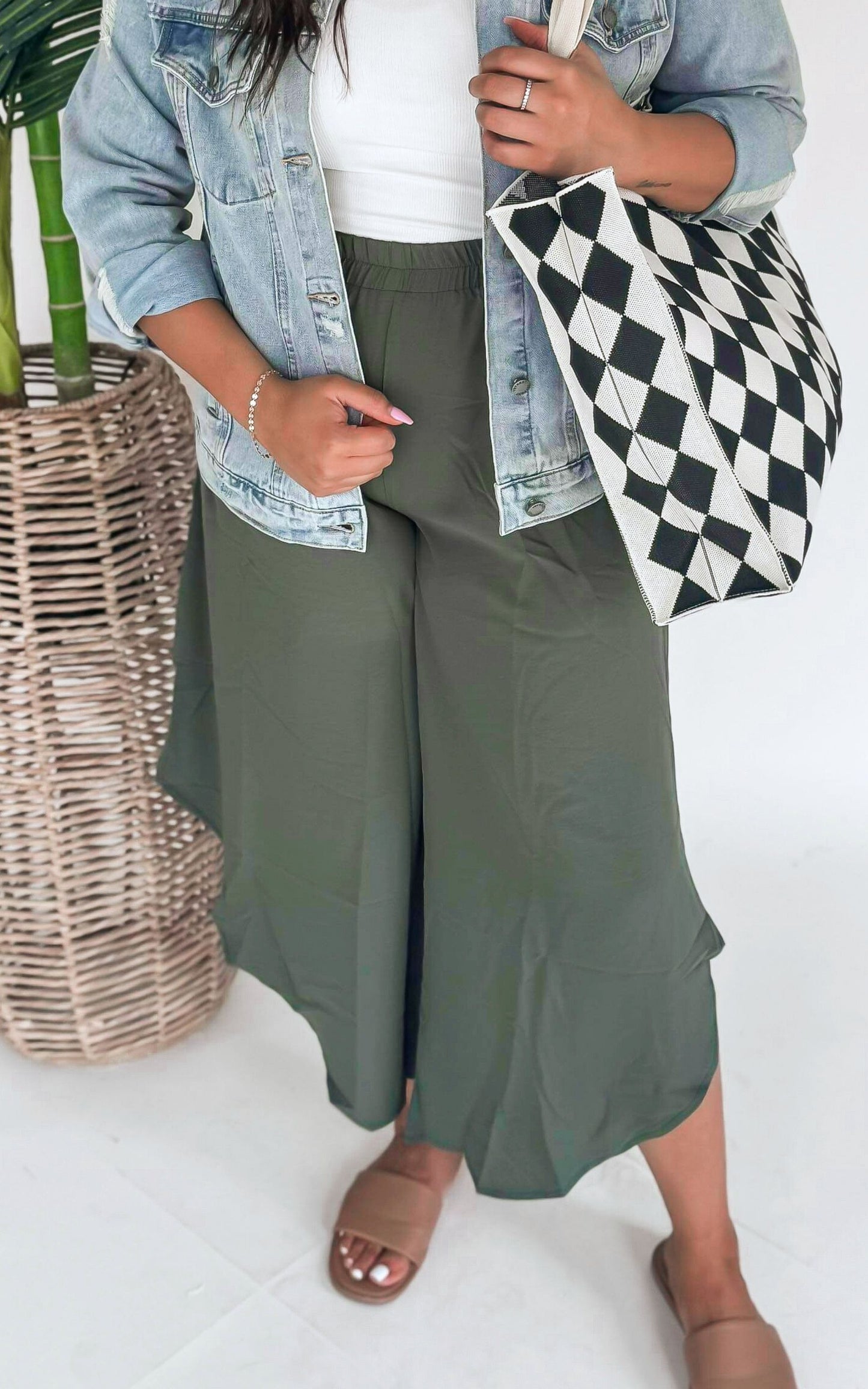 Olive High Waist Tulip Hem Pants