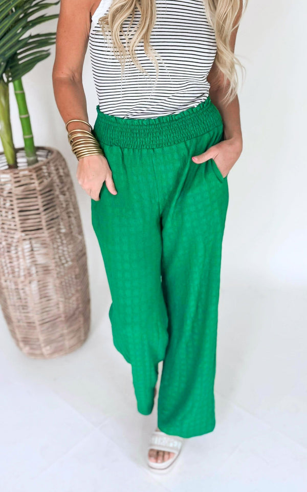 Kelly Green Textured Loose Pants w/ Pockets - Final Sale