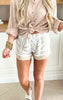 Tan Abstract Leaf Print Smocked Shorts - Final Sale