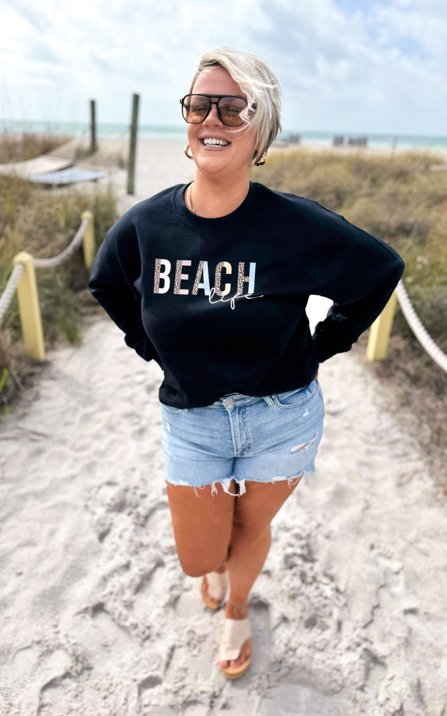 Beach Life Sweatshirt Crewneck Sweatshirt**