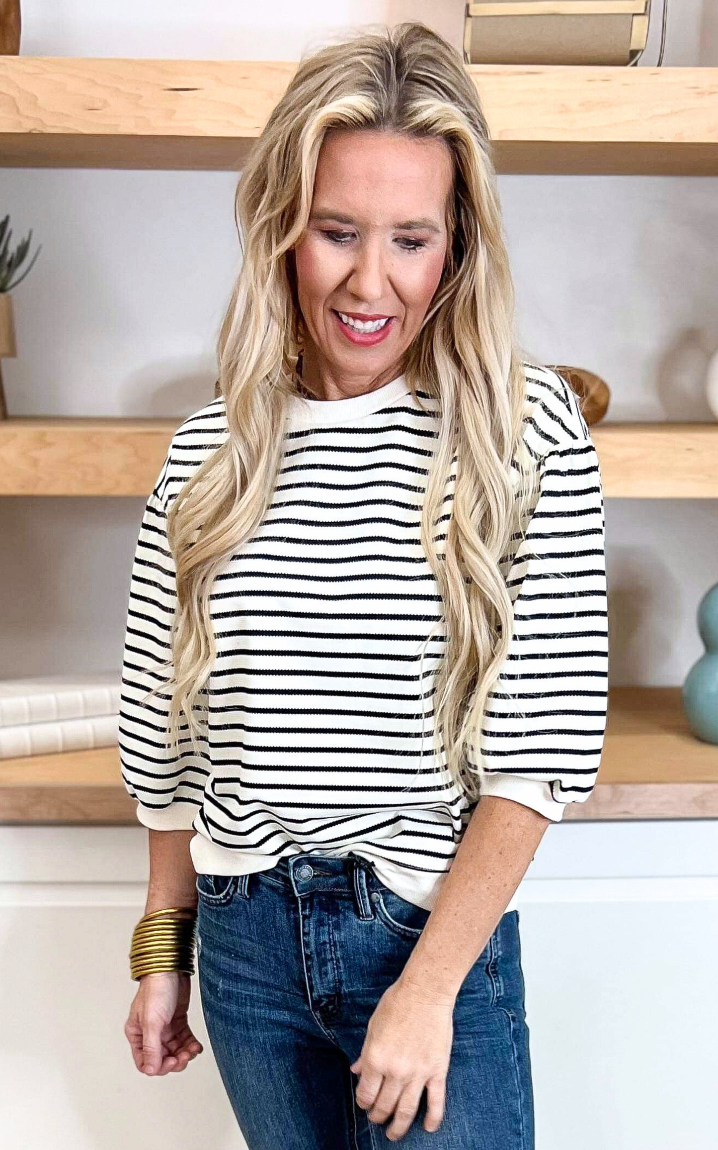 Black Striped 3/4 Sleeve Top