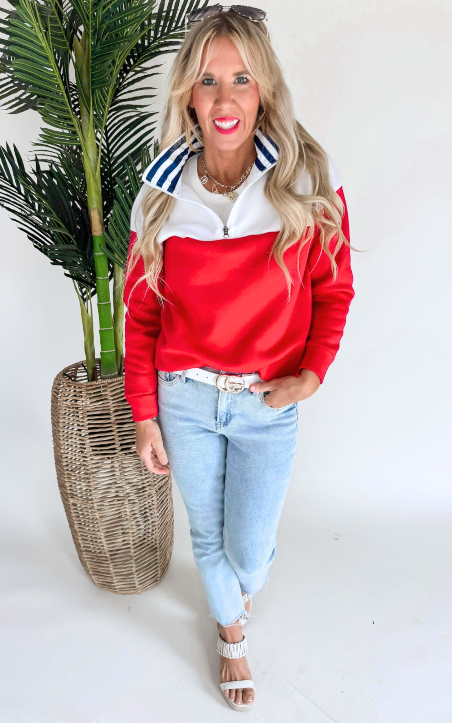 Red Colorblock Zip Sweatshirt by Salty Wave